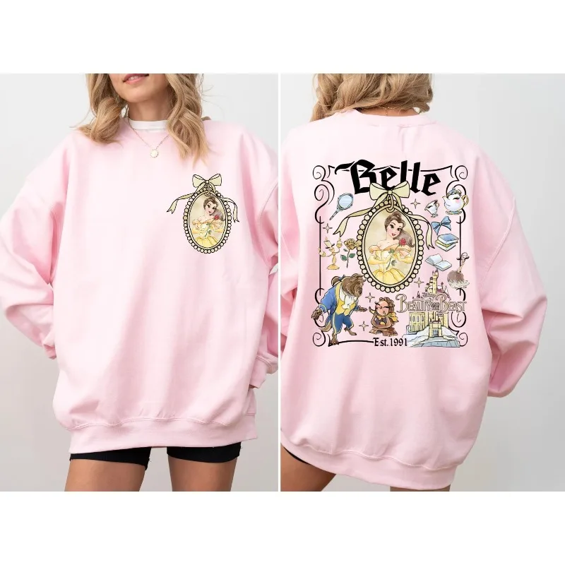 Komfortowe kolory ®   Bluza Księżniczki Bell z kokardą, bluza Piękna i Bestia z lustrem Disneya, wycieczka do Magic Kingdomu