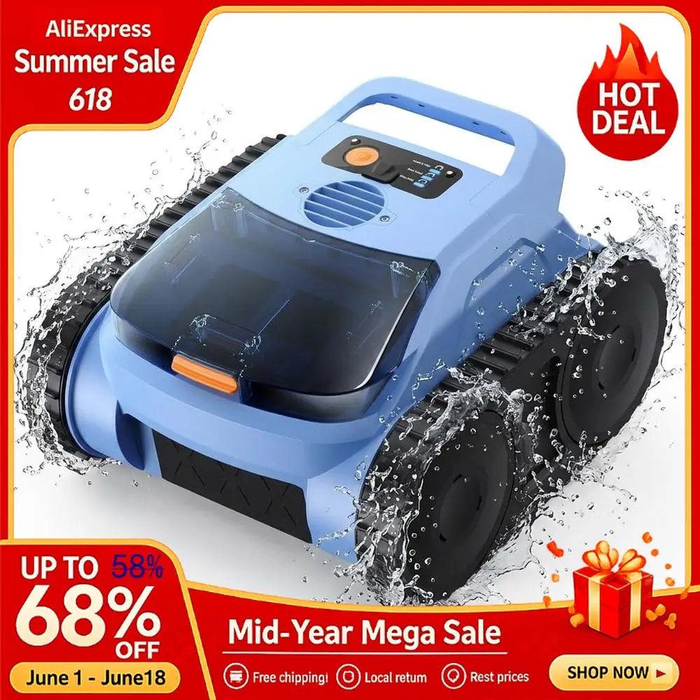 Robotic Pool Vacuum Cleaner, Cordless Pool Vacuum Robot for Inground Above Ground Pools, 4800GPH Suction Cleans Floor, Custom