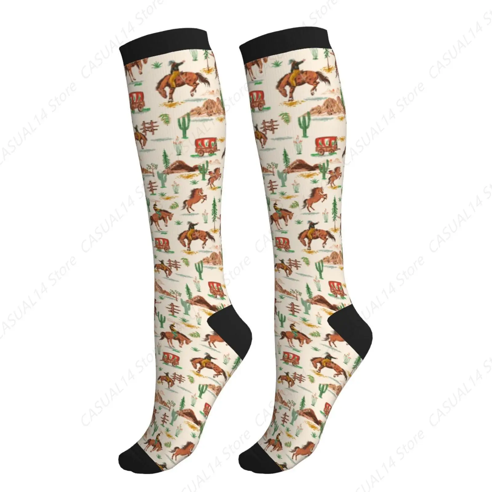 

Western Compression Socks Calf Knee High Support Socks Novelty For Women Men Athletic Running Hiking Nurse