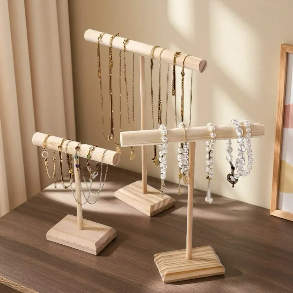 3 Sizes Wooden Jewelry Organizer Display Stands T-bar Bracelet Necklace Holder Bangle Storage Rack for Home Garden