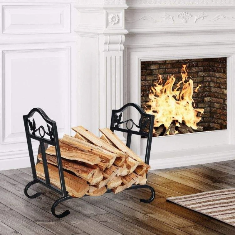 

Simple and environmentally friendly modern style fireplace decoration wooden display rack home iron multifunctional storage rack