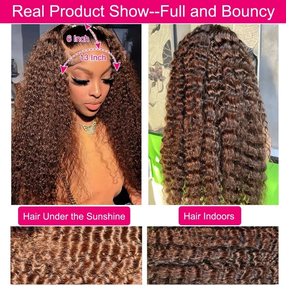 40 30 Inch Chocolate Brown Deep Wave Lace Front Wigs Human Hair #4 Colored 13x4 13x6 Hd Curly Lace Frontal Wigs Pre Plucked image 4