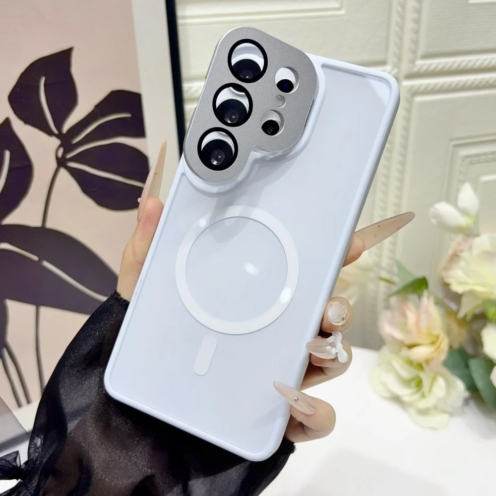 Glaslinsen-Schutzfolie Faltbare Halterung Hülle für Samsung S26 Ultra S26 Plus S25 S24 S23 Ultra Glatte Glänzende Magnetische Abdeckung
