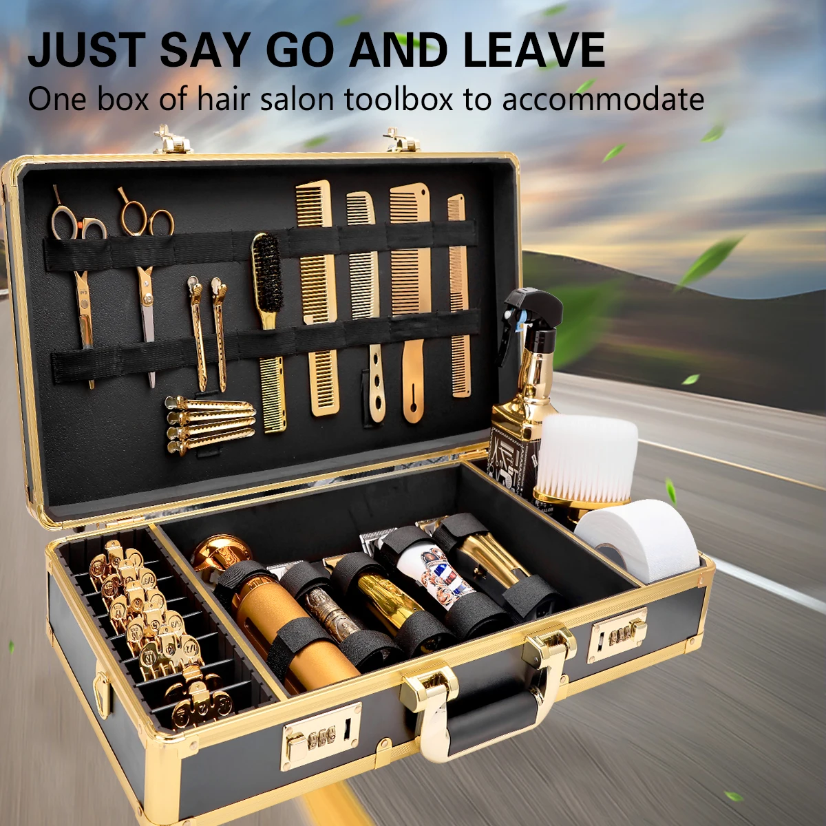 Gold Barber Hairdressing Tool Case Hair Stylist Clipper Scissors Comb Storage Box Carrying Barbershop Suitcase