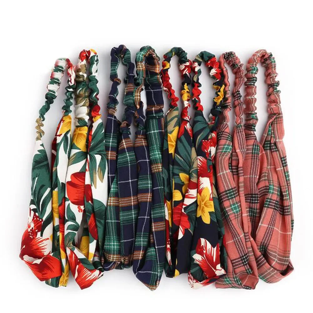 2024 Fashion Women's Floral Printed Cross Knot Headbands Plaid Elastic Hair Bands Turban Girls Makeup Hair Accessories Headwear