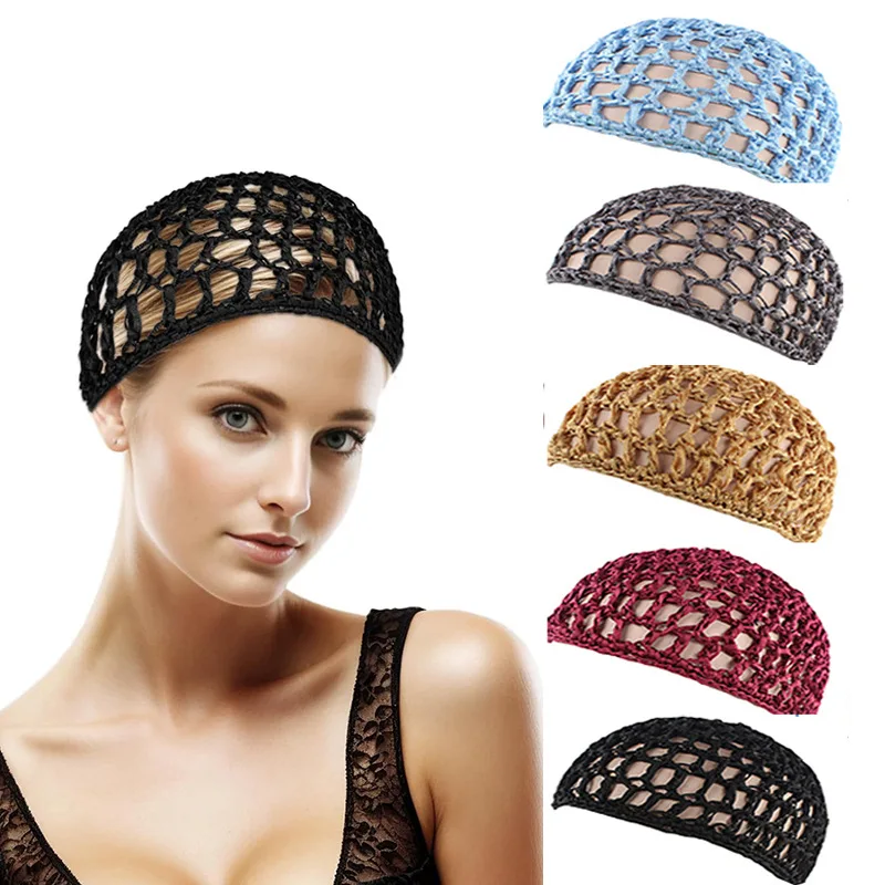 Women's Mesh Hair Net Black Wig Caps handmade Crochet Cap Adjustable Strap Hair Net for Sleeping Turban Hat Chemo Hats Hair Care