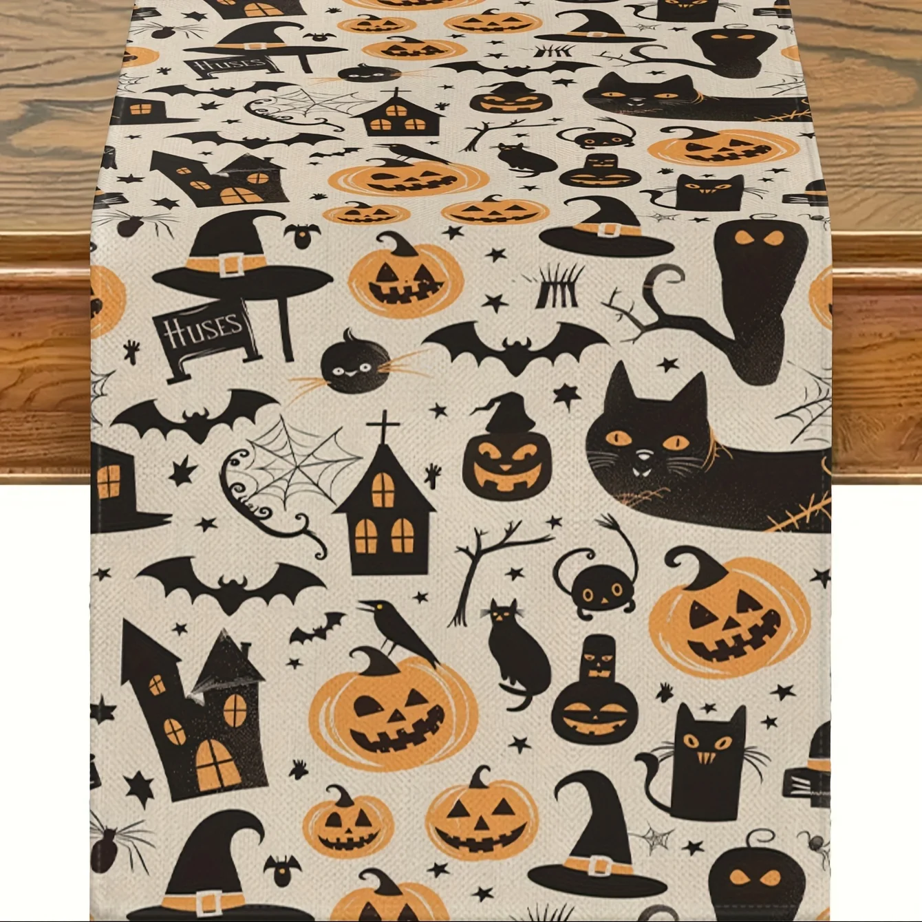 Halloween Spooky Pumpkin Linen Table Runner Table Decor Cat Bat Table Runners Kitchen Holiday Party Decor Halloween Decorations