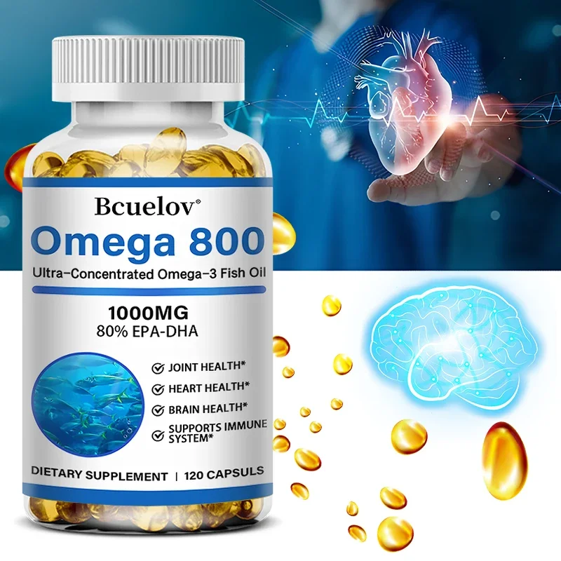 Bcuelov, Omega 800, Super Concentrated Omega-3 Fish Oil, EPA-DHA Triglyceride Form, 1,000 mg, 120 Fish Gelatin Softgels