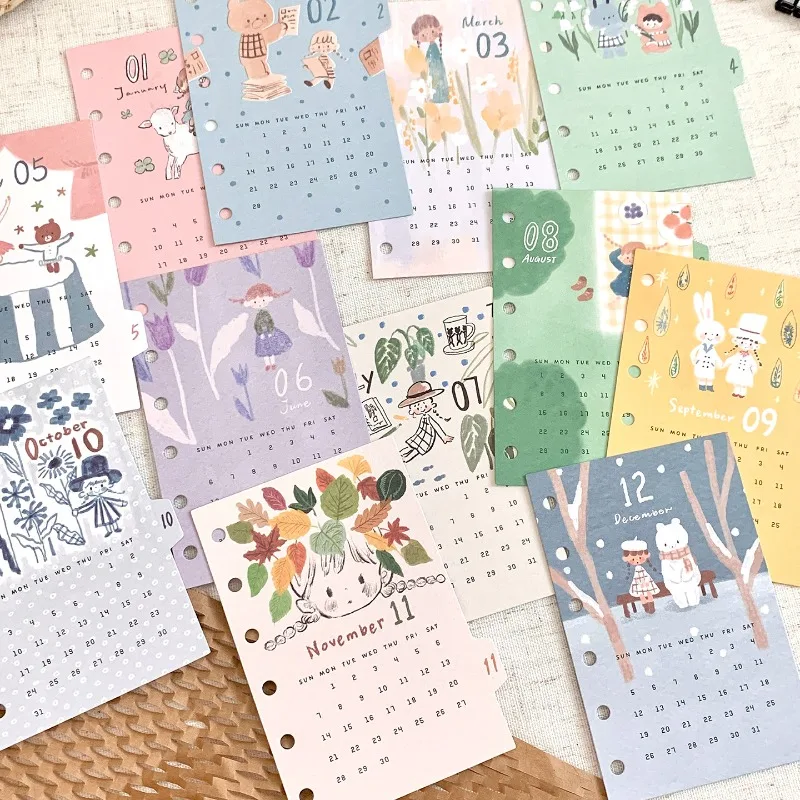 Zzoton 12Sheets/Bag 2027 Calendar Divider Page M5 A7 A6 Handwriting Journal Materials Memo Cards