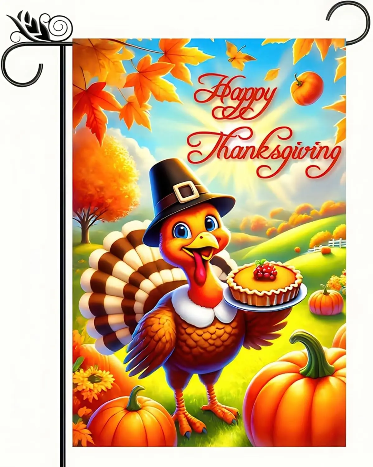 Happy Thanksgiving Flag Thanksgiving Garden Flag Double Sided 12x18 Flag Cute Turkey With Pilgrimage Hat Decorative Flag Thanksg