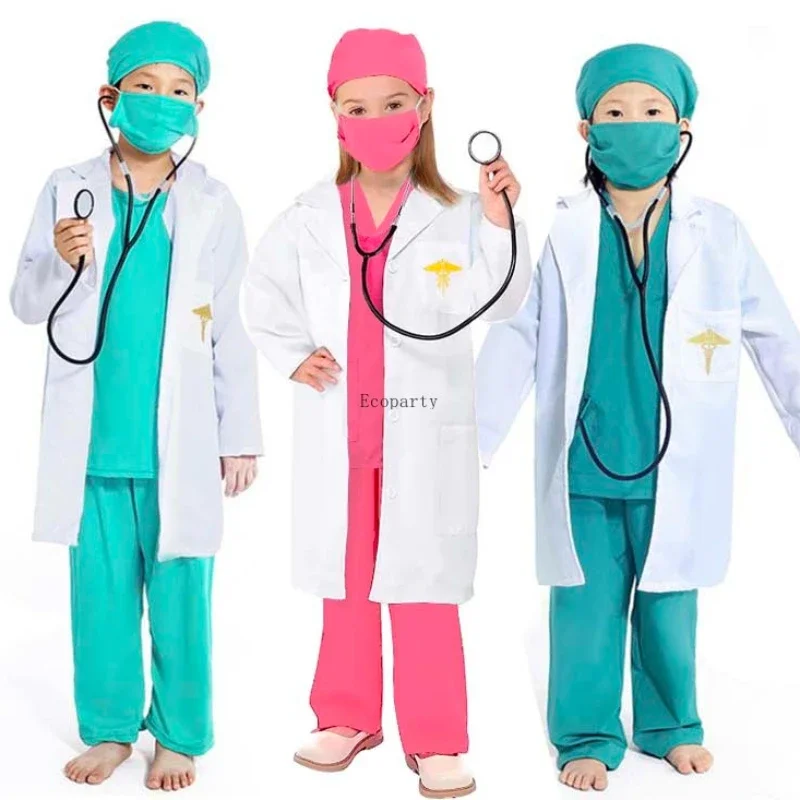 Boys Girls Halloween Kids Doctor Nurse Shirt Pants Coat Suit Career Day Costumes For Kids HCBC-004 dctor nurse scrub