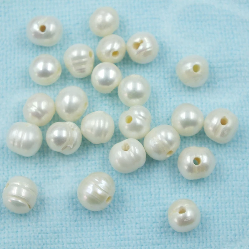 500piece 9-10mm 2mm hole Large Hole Pearl, Round potato Freshwater Pearl, Ivory white loose pearl beads set