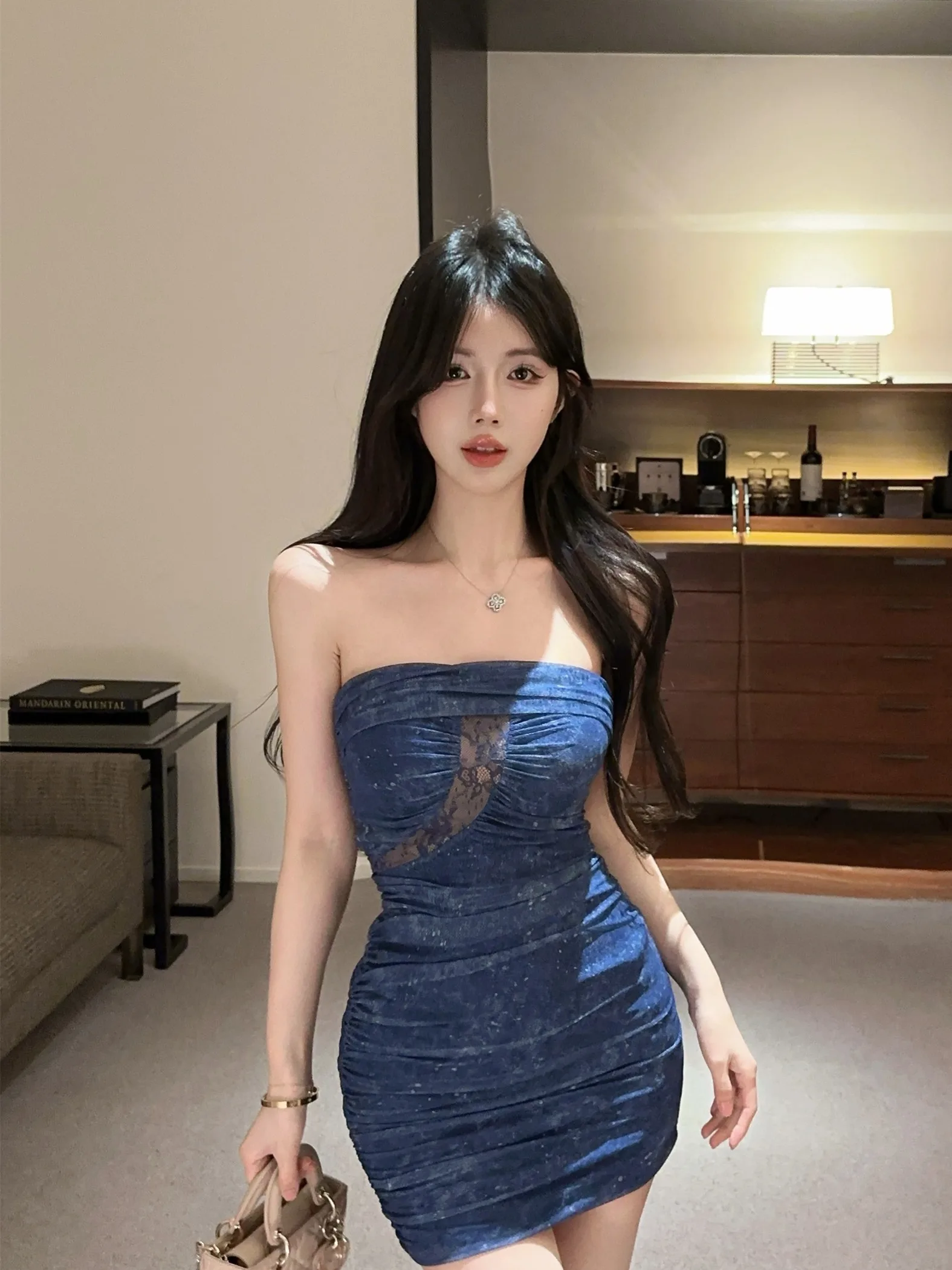 

Blue Lace ter Dr Women Summer Pure Desirable Sexy One oulder Wrap around Skirt Beautiful Strapl ort Skirt Fit Body