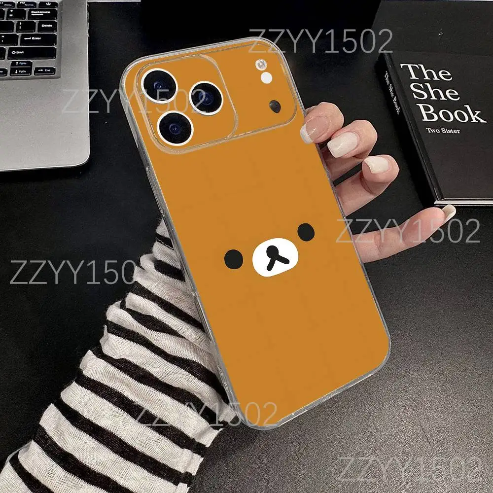 Capa de telefone fofa de urso r-rilakkuma para iphone 17,16,15,14,13,12,11 pro, max, plus, x,xs, xr, se4, e mini transparente macio