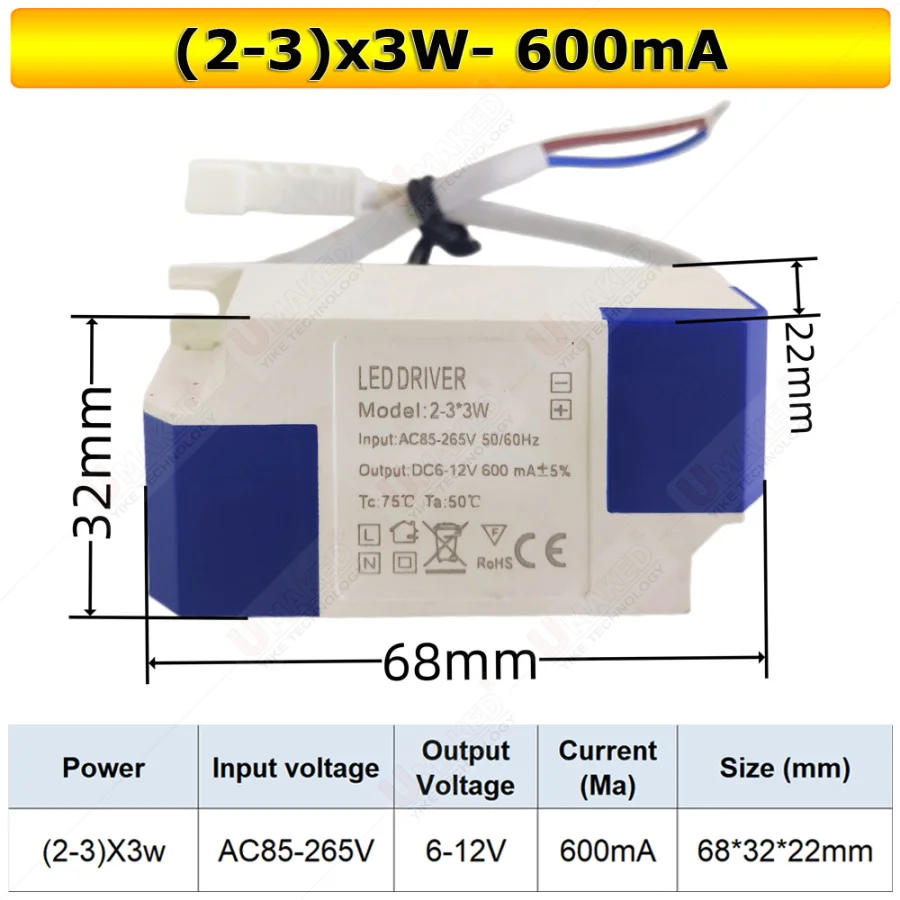 High PF Constant Current LED Driver 600mA 3W 10W 20W 30W 40W 50W 60W1-2x3w 6-10x3w 10-18x3w 18-30x3W Lamp Lighting Transformers