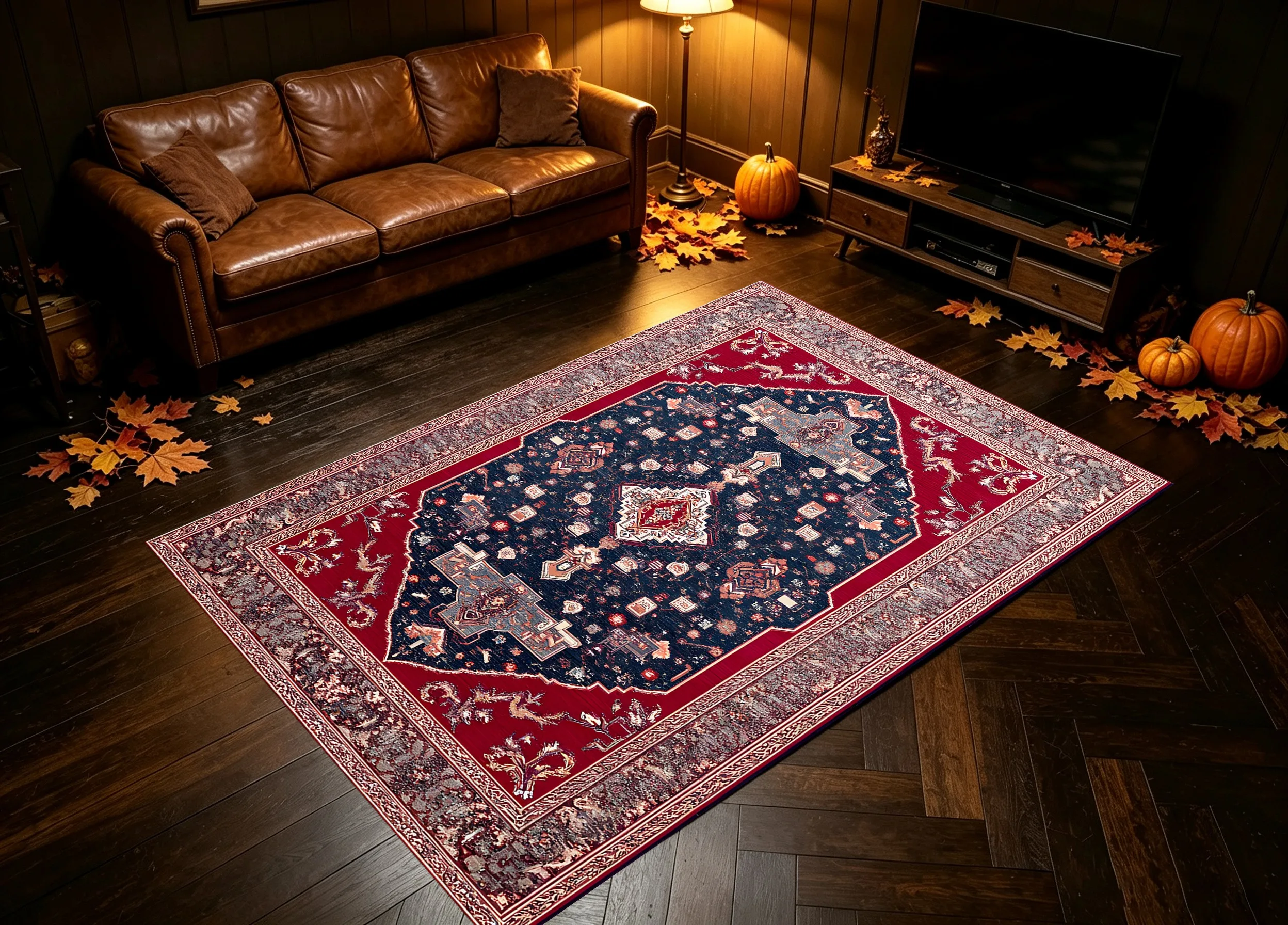 Velvet Rug Persian Symmetrical Diamond Floral Pattern Retro Exotic Ethnic Style for Living Room Decor