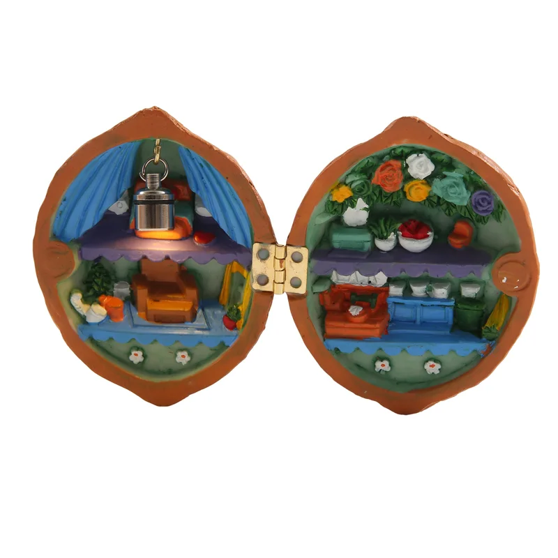 ABLQ Walnut Shell Dollhouse, Mini House Library,Handmade Walnut Shell Doll House, Resin Nut Secret 3D Scene,Resin Miniature