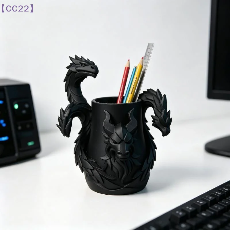 （CC22）1 Pc Creative 3D Printed Dragon Pen Holder Three Headed Dragon Desktop Organizer Monster Desk Organizer Multi-Functional