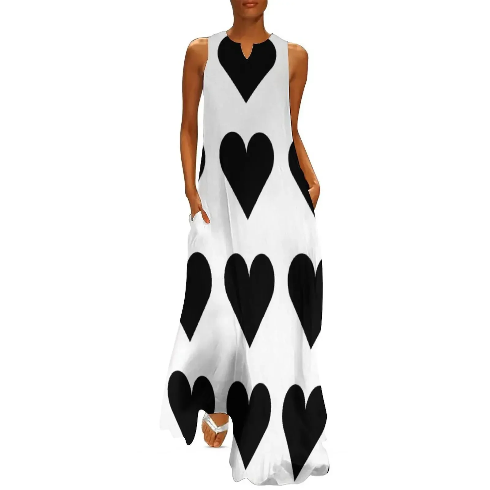 

Large BLACK & WHITE LOVE HEARTS Long Dress Women's skirt luxury dress summer dresses Dress
