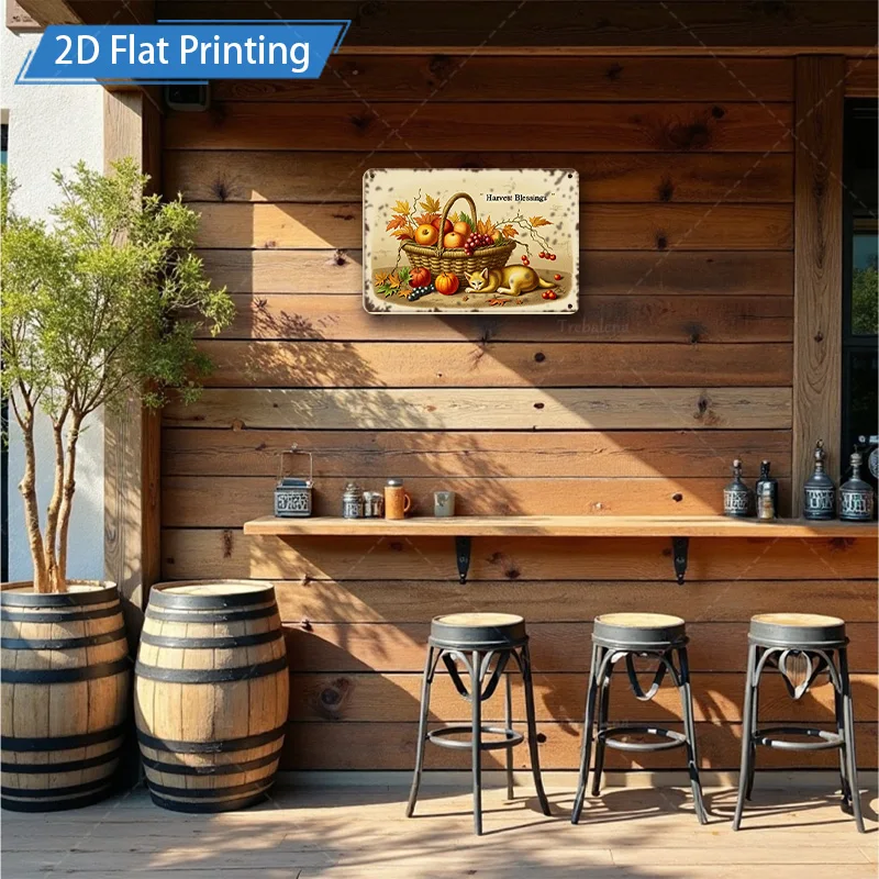 1 targa in metallo da 8x12 pollici "segno di benedizioni del raccolto rustico con volpe e zucche per l'arredamento della fattoria"