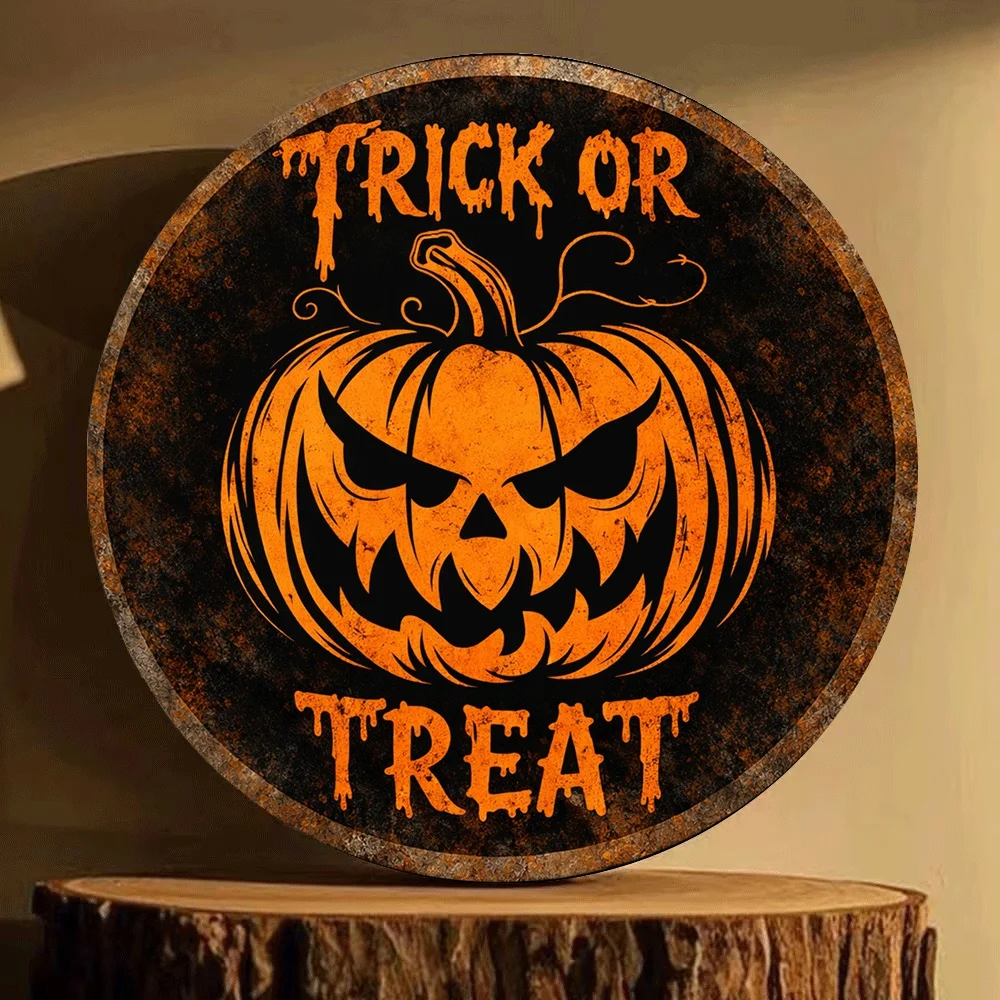 Vintage Pumpkin Aluminum Wall Art, Waterproof Durable Metal Sign Decor for Dining Room Bar Door Garage