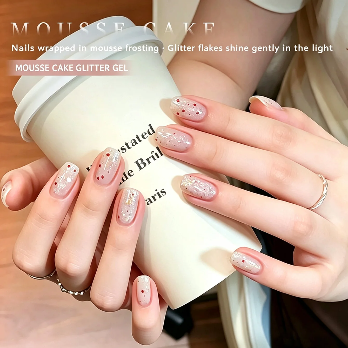 Esmalte de Uñas en Gel con Lentejuelas Efecto Mousse, Blanqueador, para Uñas Bonitas, Crema Blanca con Purpurina, Gel Polish UV LED para Uñas
