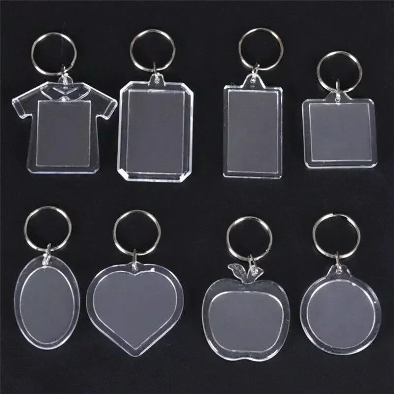 100Pcs Blank Acrylic Picture Keychain DIY Clear Insert Photo Split Key Ring Frame Key Chains Couple Anniversary Graduation Gift