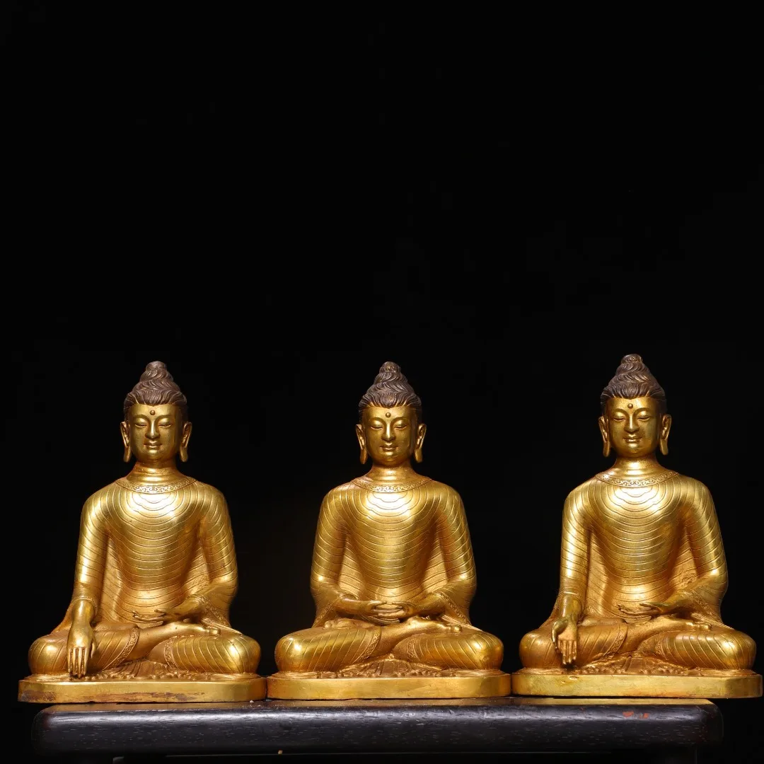 Old Bronze Gilded Cinnabar Northern Wei Buddha Shakyamuni Buddhas of the Three Ages Sitting Buddha Worship Hall