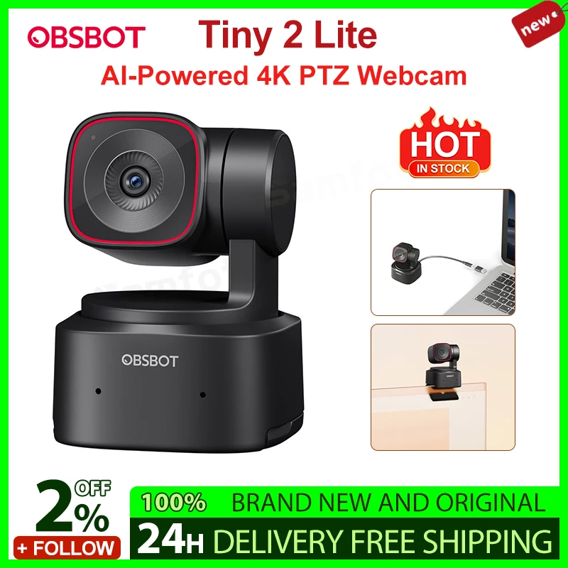 in stock OBSBOT Tiny 2 Lite AI-Powered 4K PTZ Webcam with 4x Zoom