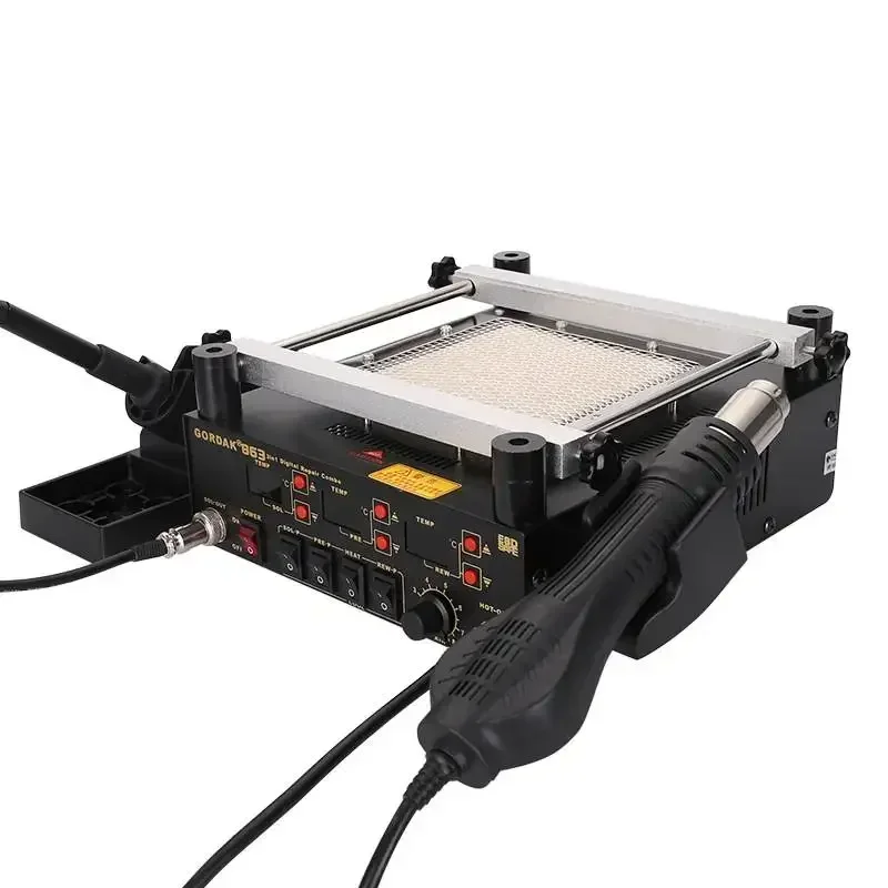 GORDAK 863 3 في 1 الرقمية الهواء الساخن الحرارة بندقية بغا إعادة العمل محطة لحام سبيكة لحام كهربائي الأشعة تحت الحمراء محطة التسخين المسبق