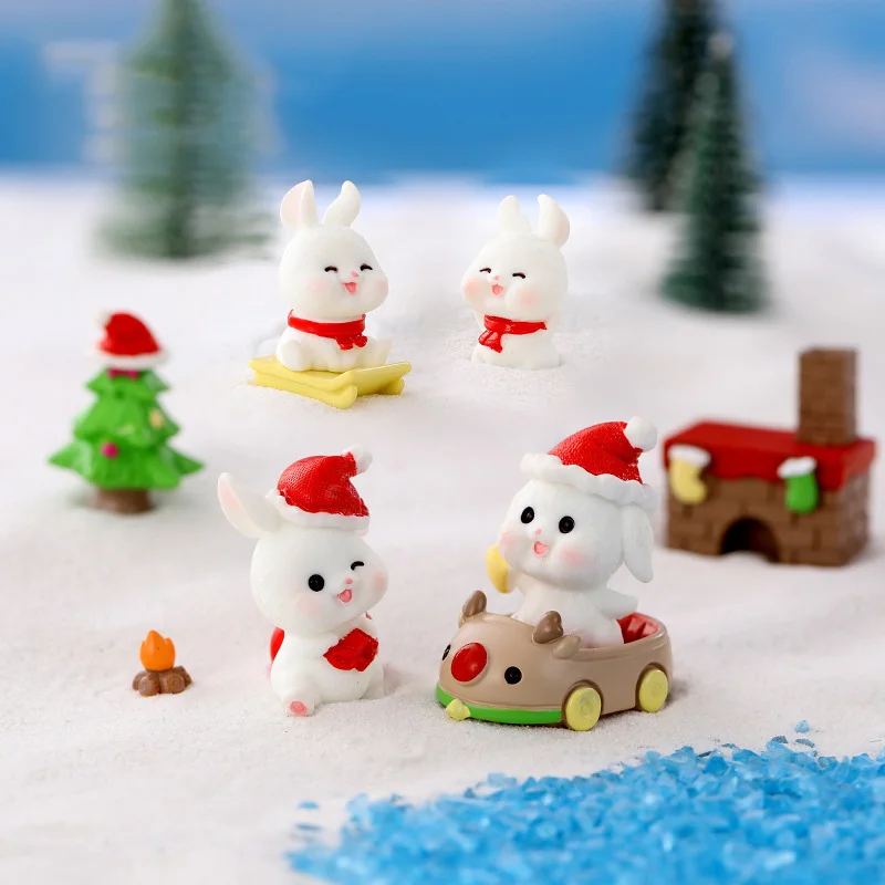 عيد الميلاد الراتنج زخرفة عالية الجودة عيد الميلاد زلاجات أرنب عيد الميلاد زخرفة صغيرة لطيف المشهد الصغير الديكور ل مايكرو #1