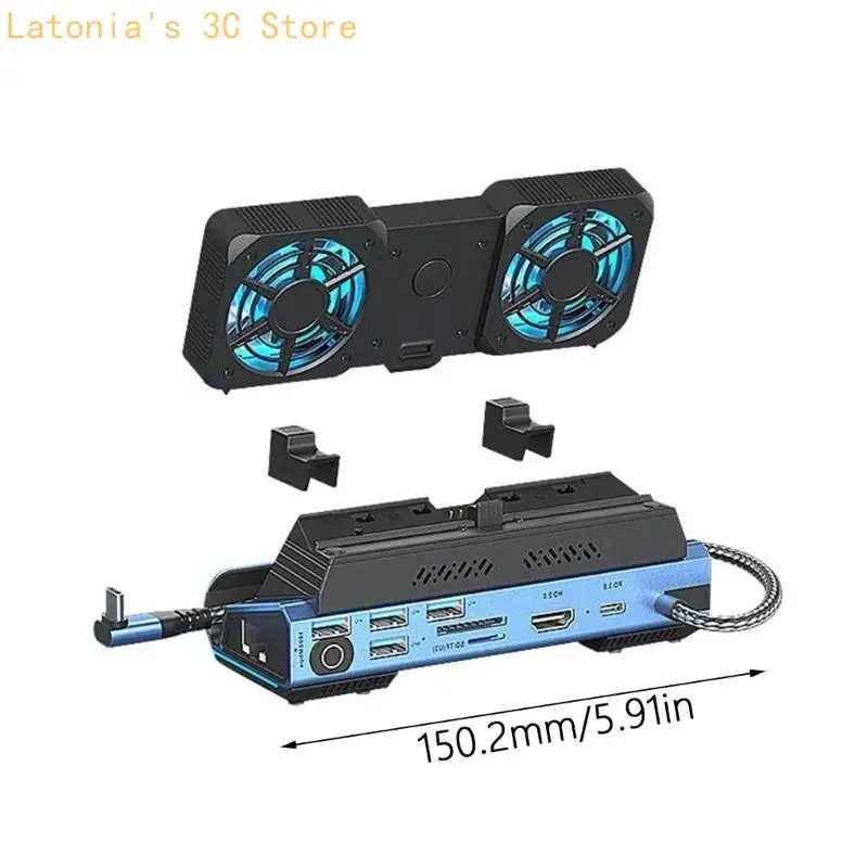 Dock Station 4K@60Hz RJ45-Kartenleser für Konsolen-Multiport-Adapter mit Festplattenkartuschen-Lüfter X3UB – Detail 6