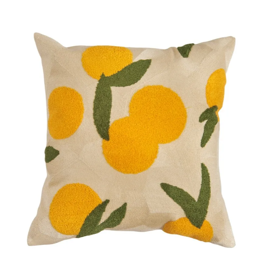 45x45CM  Art Leaves Throw Pillow Cover Fruit Canvas Embroidered Stamping Waist Cushion Cover Decor Home Decorative Pillowcase