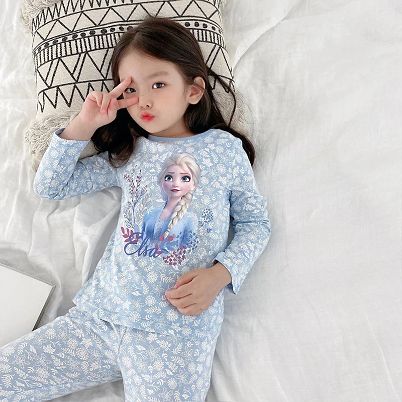 Anime Frozen Elsa Autunno Set di abbigliamento per bambini Snow Queen Indumenti da notte Vestiti Ragazza Manica lunga Pigiama invernale Set Regali