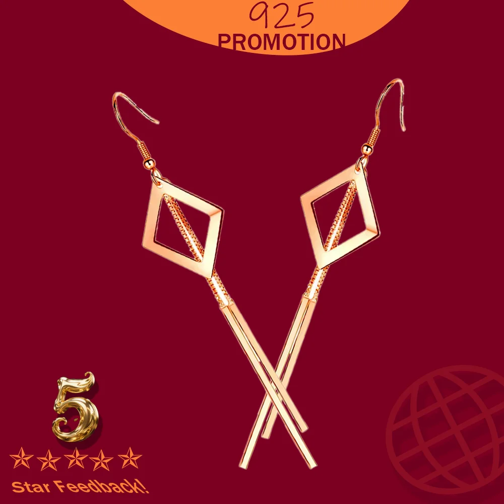 

Новые модные серьги из розового золота 925, серебряные серьги для женщин, геометрические полые квадратные длинные серьги с кисточками, женские праздничные украшения