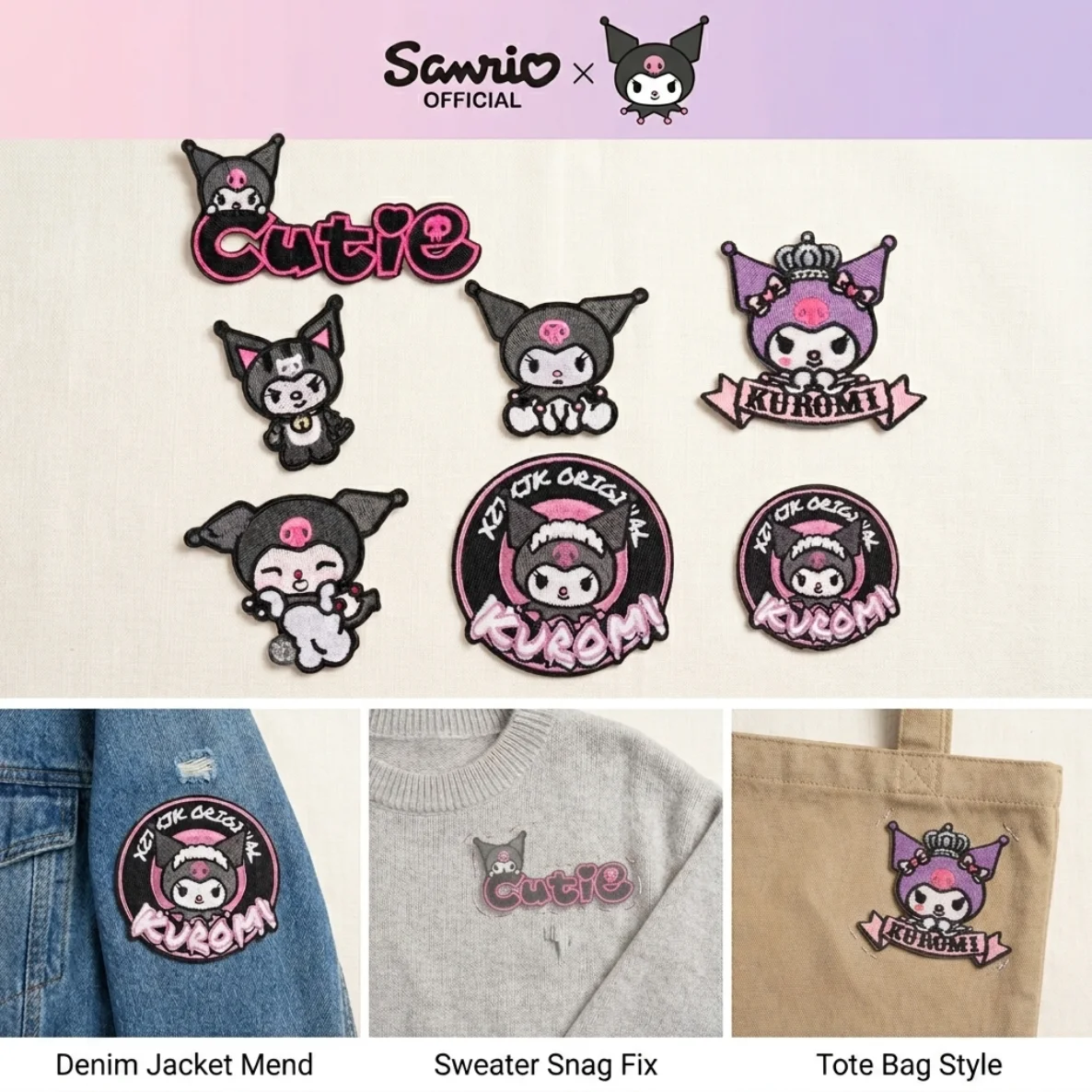 Kuromi Embroidered Patches, Appliqué Embroidery,Self-Stick Iron-On/Sew-On Patches for Clothing Hole Repair, Jackets, Bags