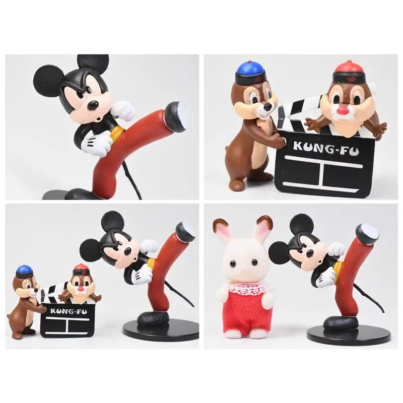 Disney Gashapon cápsula de juguete Mickey Pato Donald Minnie Pete Chip Dale Kung Fu película estilo figuras modelo decoración de escritorio regalos