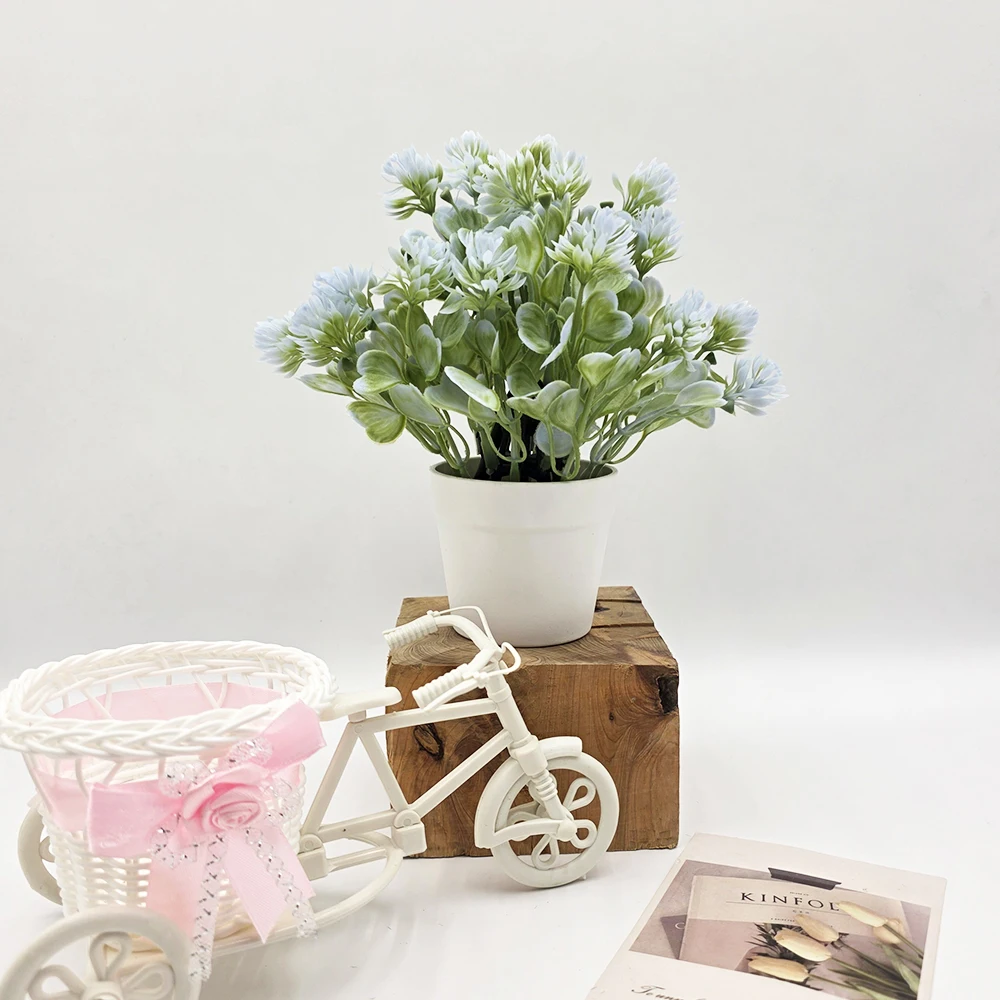 Immagine 5: Pianta Artificiale Milan Bianca Ghiacciata 25cm, Fiore Finto Rosa e Verde in Vaso Bianco, Pianta Artificiale, Decorazione Moderna per Casa e Ufficio