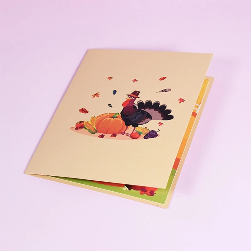 Thanksgiving Day Turkey 3D Pop-Up Greeting Card for Thanks Card Winter Holiday Birthday Postcards Gifts with Envelope