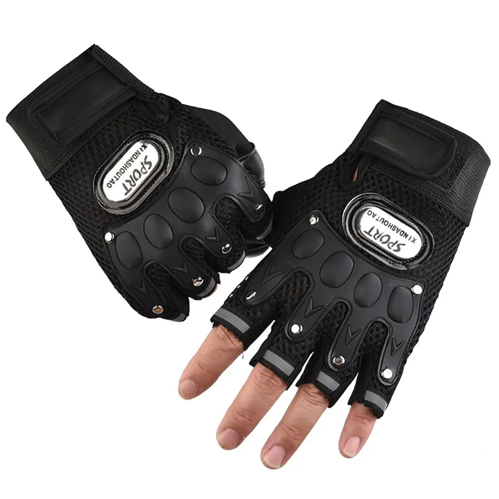 Fitness Hiking Half Finger Cycling Motocycle Gloves Palm Breathable Fingerless Gloves PU Leather Riding Gloves Bicycle Gloves