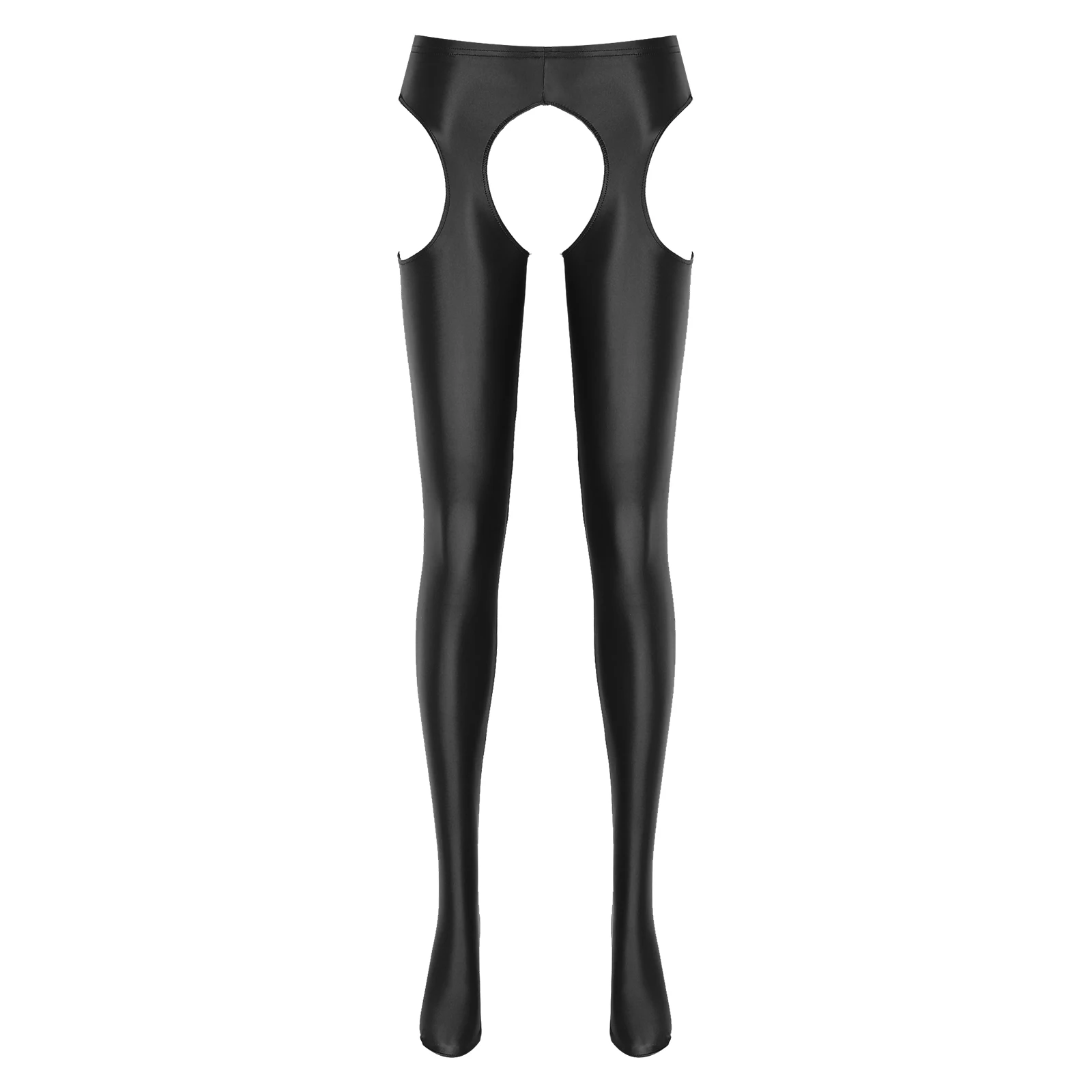 Women Glossy Hollow Out Crotchless Sexy Porn Pantyhose Mid Waist Tights Cutout Open Crotch Leggings Solid Color Footed Stocking