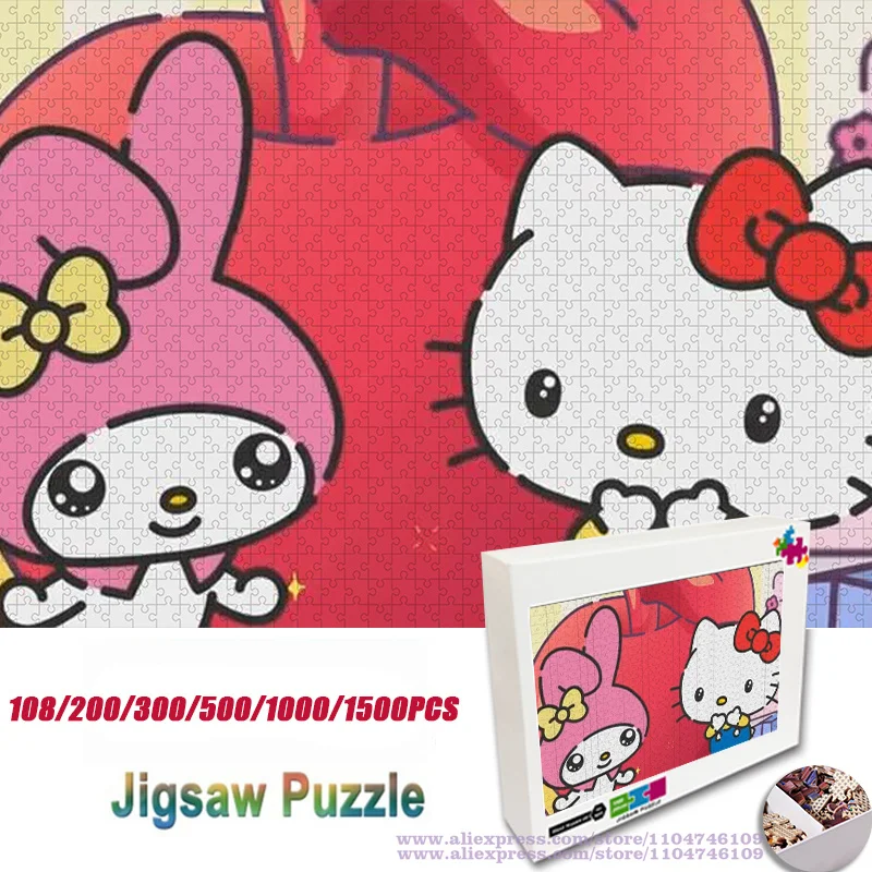 

Пазл Sanrio My Melody & Hello Kitty, персонажи мультфильмов аниме, 108/200/300/500/1000/1500 шт., интеллектуальные пазлы