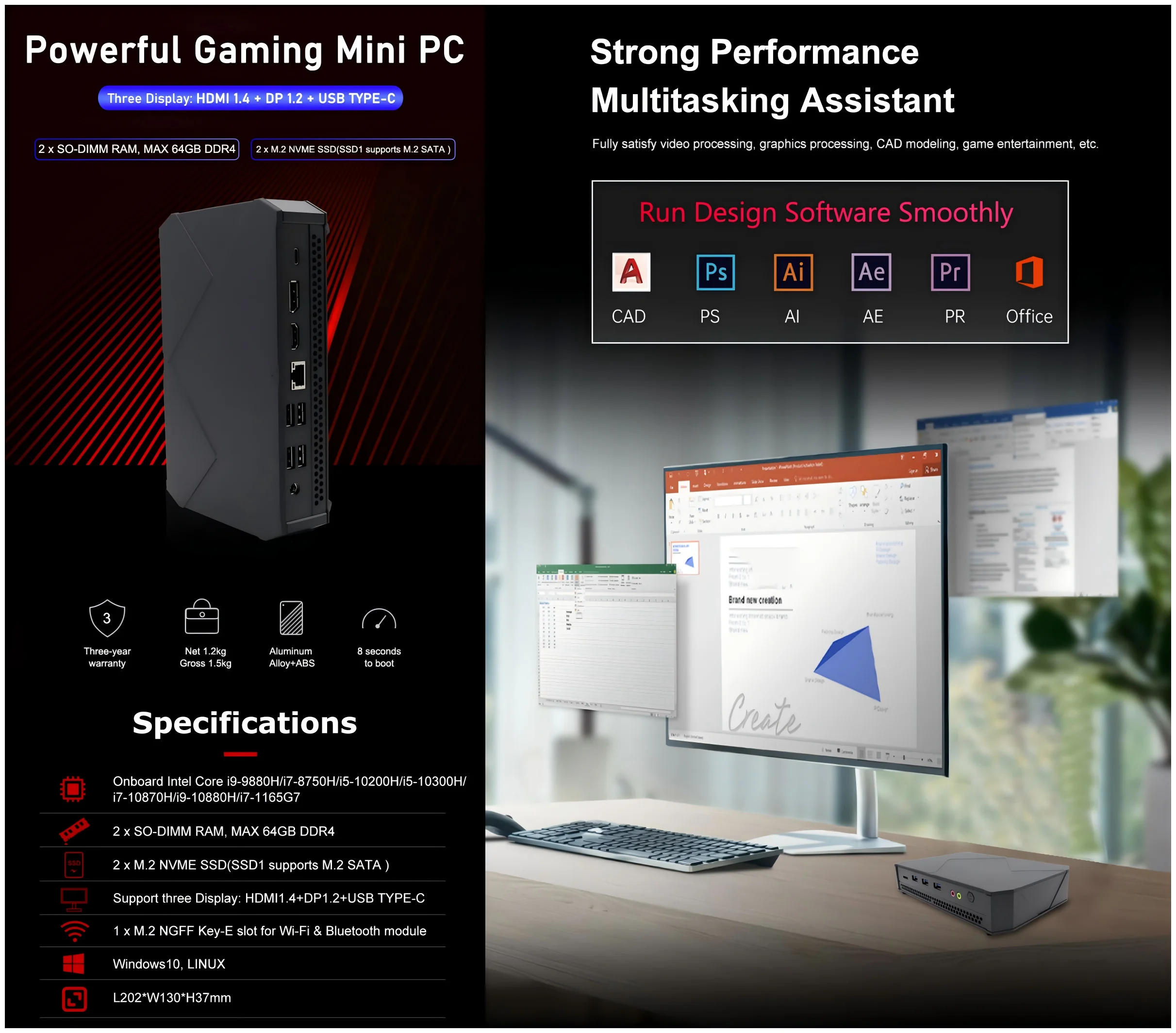 Mini computer desktop da ufficio 11a generazione Core i5-1135G7 i7-1165G7 HD DP Type-C Tre display 32G RAM 1TB NVME Win11 Mini PC da gioco