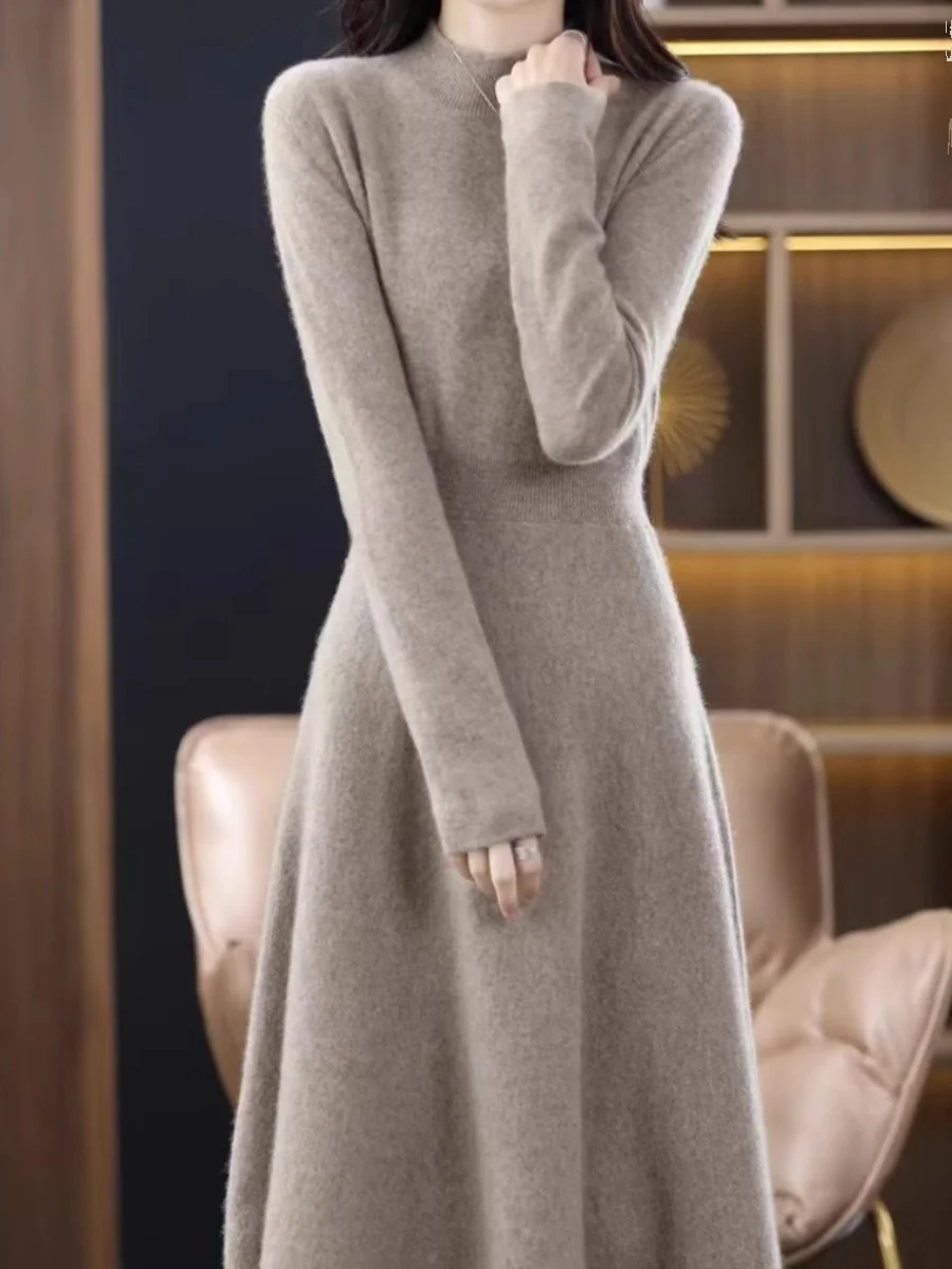 

2025 Thickened Slim Fit Dress Korean Style Mid-Length Sweater for Women Wool Autumn Winter New Arrival Full Sleeve CQ293