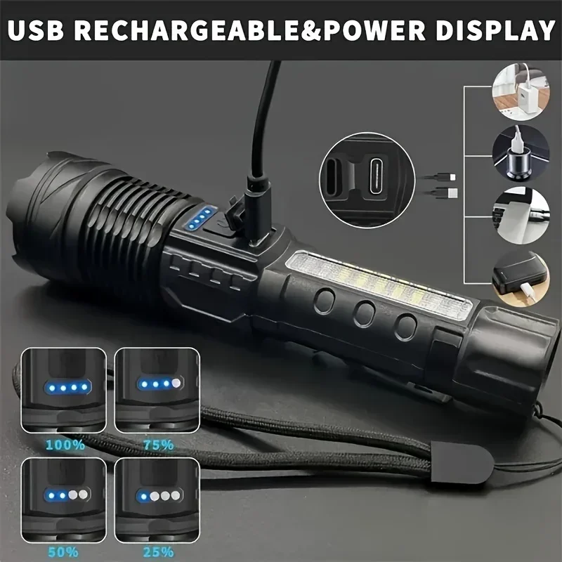 2 Pack High Lumen LED Flashlight USB Rechargeable Outdoor Flashlights with COB Side Lights Powerful Emergency Light