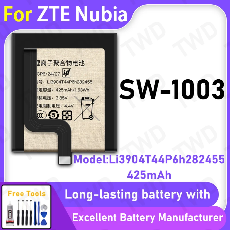 

100% новая батарея Li3904T44P6h282455 емкостью 425 мАч для ZTE Nubia SW-1003, сменная батарея + бесплатные инструменты