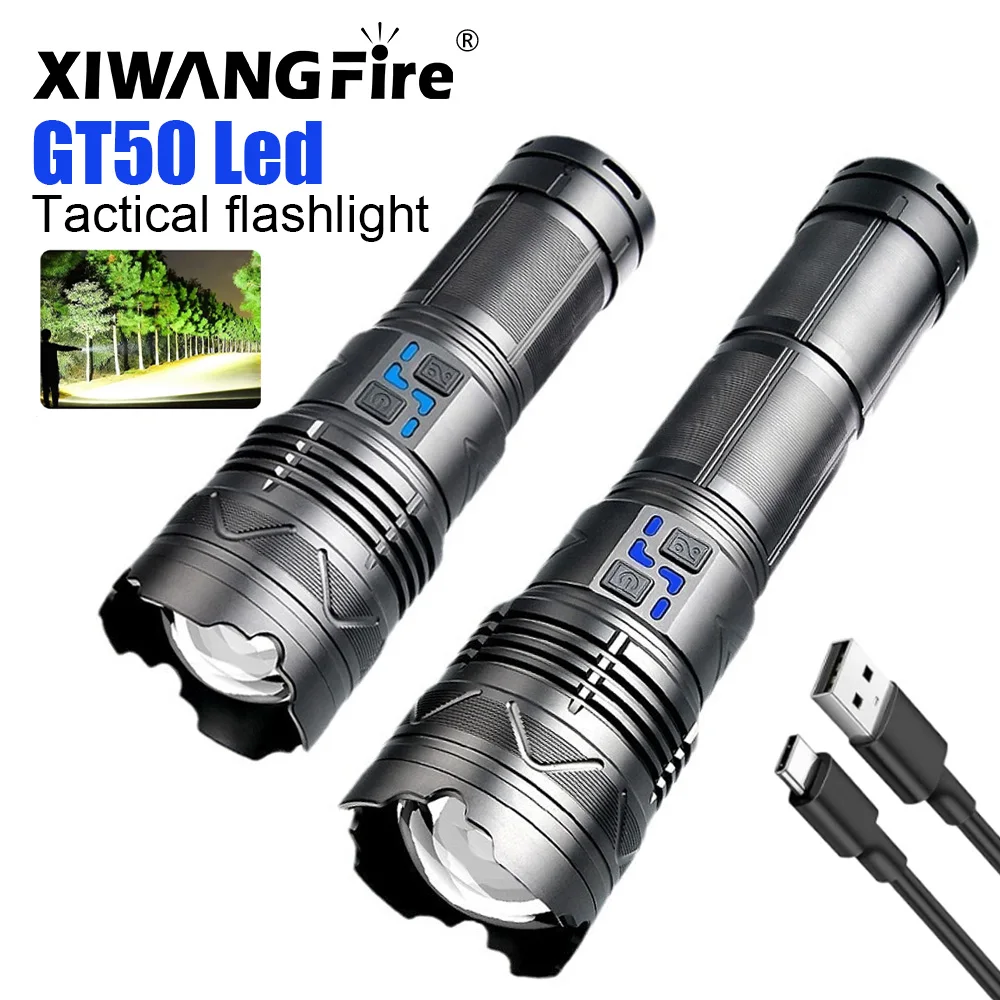 20000LM Super Bright Tactical Flashlight 100W GT60 Long Range Powerful LED Torch USB Rechargeable Using 4 181350A Batteries