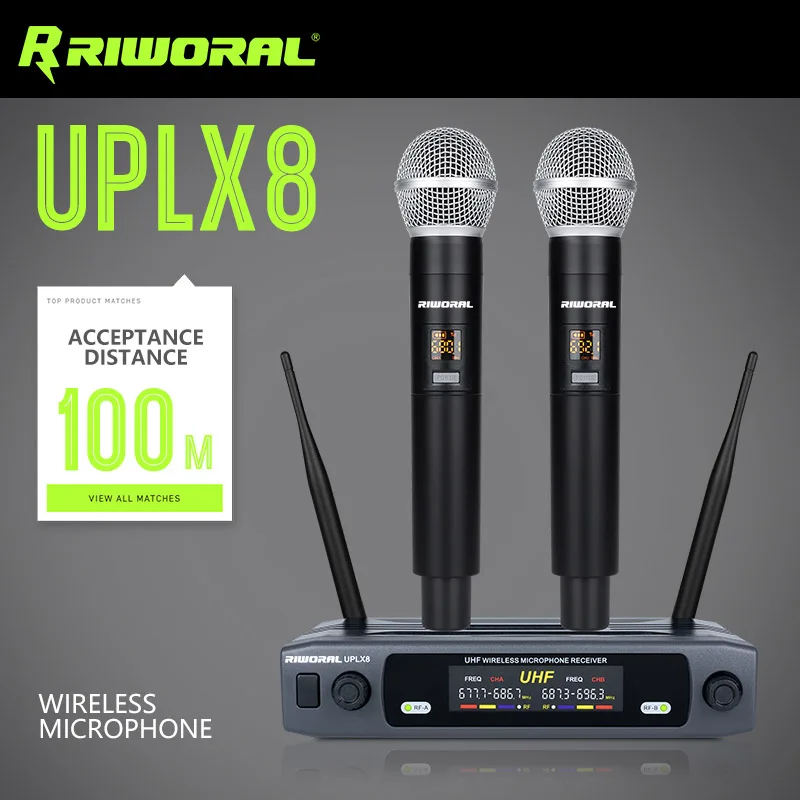 UPLX8 2 Channels UHF Wireless Dynamic Singing Karaoke Mikrofon Studio Recording Microphone Handheld Microphone