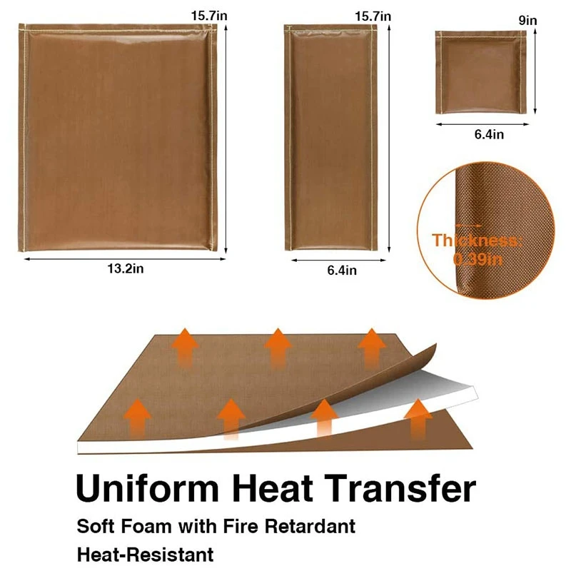 Oreiller de transfert de pressage à chaud, tampon DeliHeat, feuille de presse DeliHeat, numérique, 3 Tan, ensemble de 5 pièces, 2 pièces