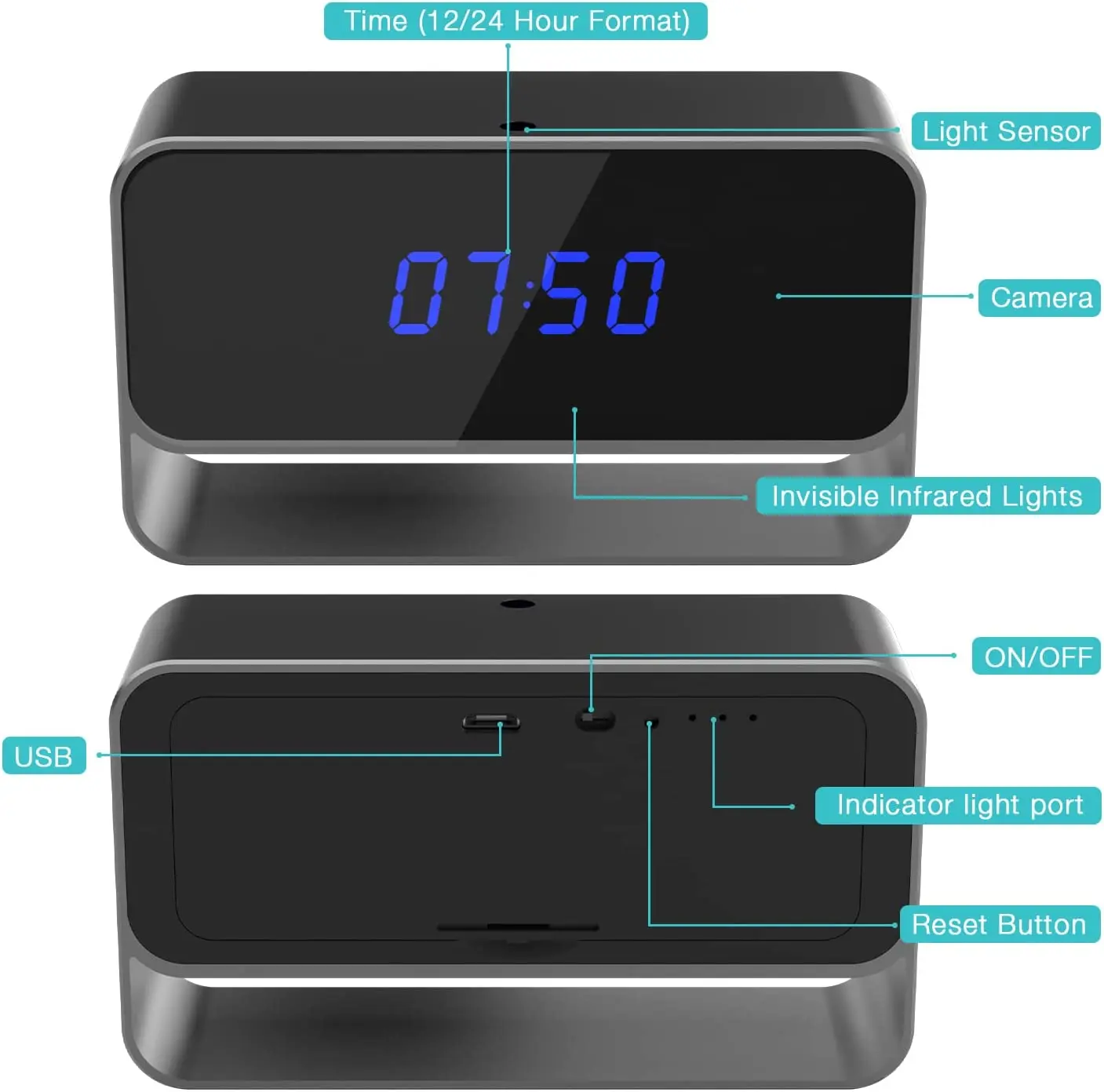 1080P Mini Camera Clock Wireless Clocks Cameras HD WiFi Covert Surveillance Security Cam Night Vision 12/24 Hour Detection Alert